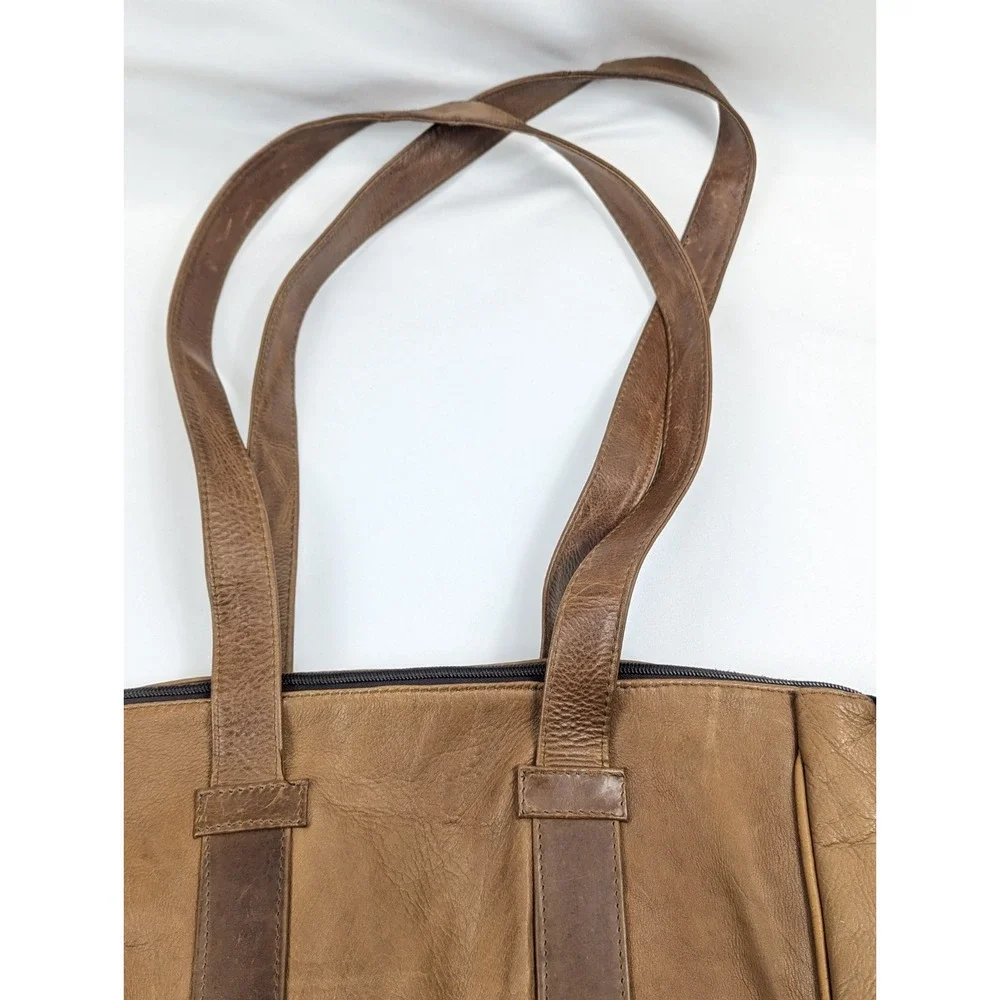 FRYE Gia Simple Leather Tote Hobo Shoulder Bag‎ Cognac Brown Large